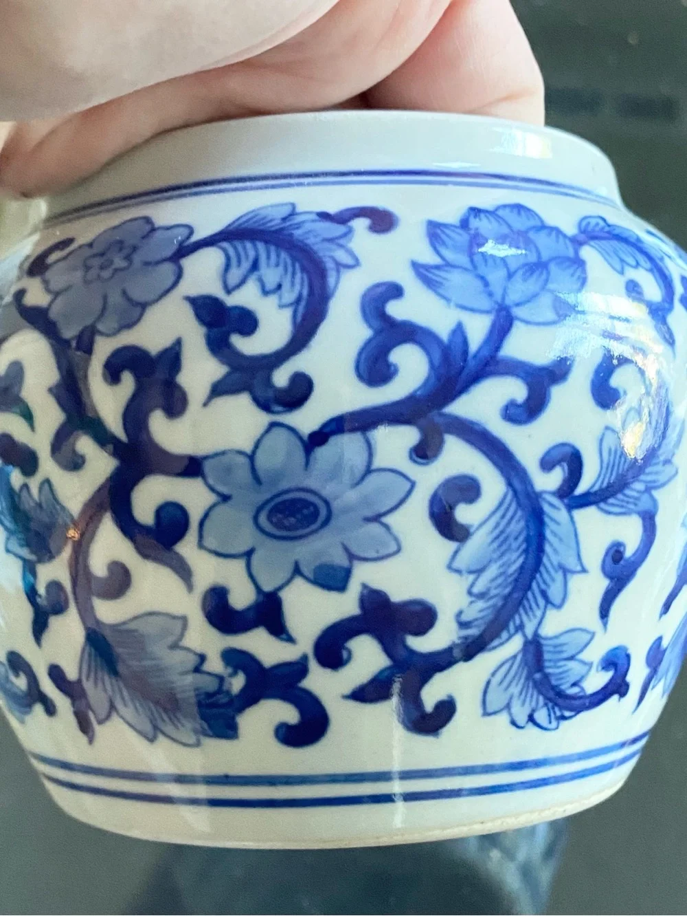 Williams Sonoma Petite Ginger Jar Chinoiserie Blue White Floral Vines 6”